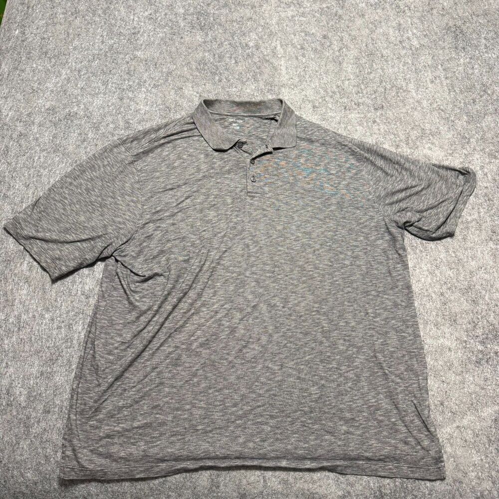 Van Heusen Mens Polo Shirt Size 2XLT Grey Soft Short Sleeve Button Up Big & Tall